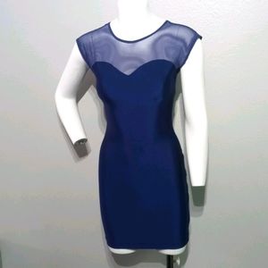 Blue Spandex Mini dress with Sheer bosom